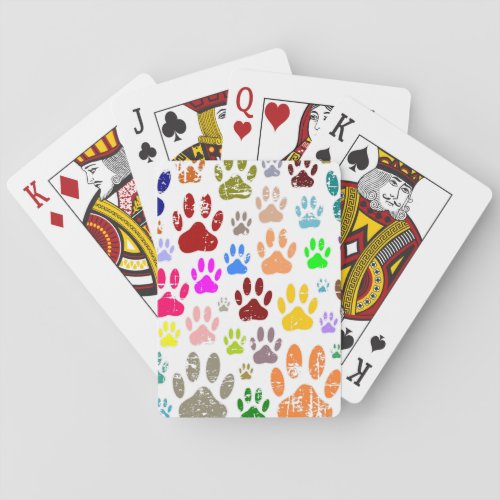 Distressed Colorful Dog Paw Prints Poker Cards