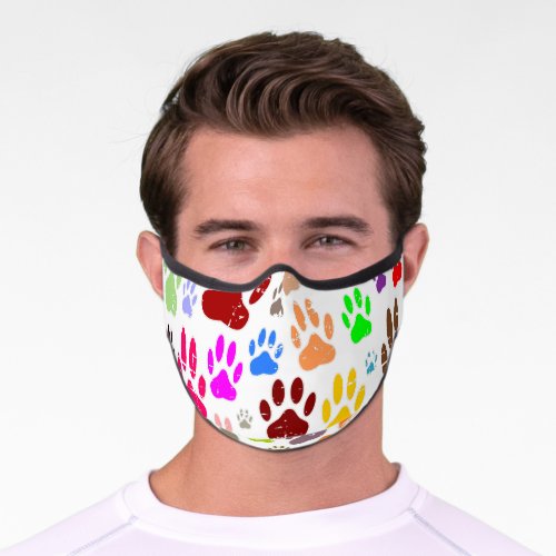 Distressed Colorful Dog Paw Prints Premium Face Mask