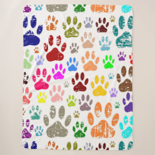 Distressed Colorful Dog Paw Prints Sherpa Blanket
