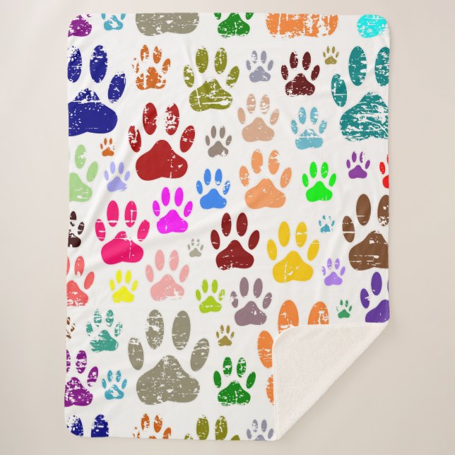 Distressed Colorful Dog Paw Prints  Sherpa Blanket (Front)