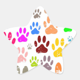 Distressed Colorful Dog Paw Prints Star Sticker