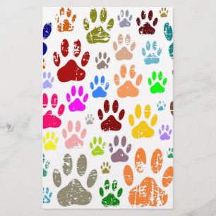 Distressed Colorful Dog Paw Prints Stationery