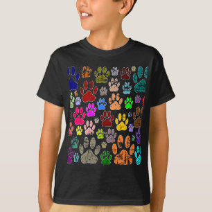 Distressed Colorful Dog Paw Prints T-Shirt