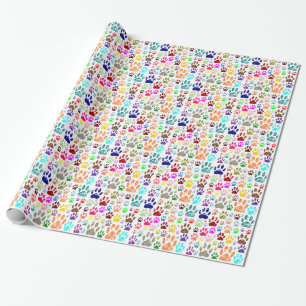 Distressed Colorful Dog Paw Prints Wrapping Paper