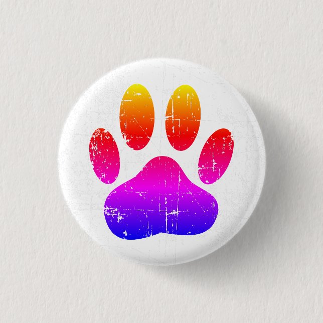 Distressed Colorful Dog Pawprint Button (Front)