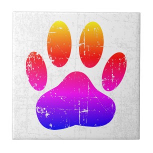 Distressed Colorful Dog Pawprint Ceramic Tile