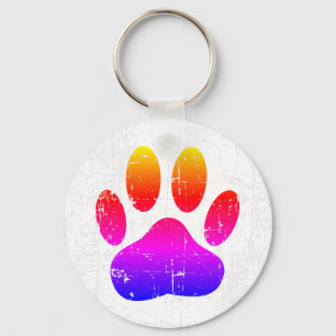 Distressed Colorful Dog Pawprint Keychain