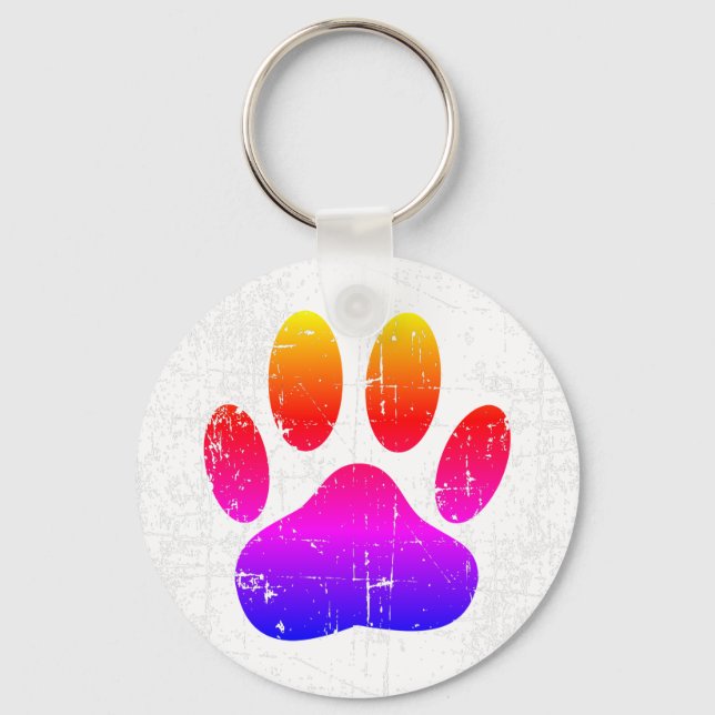 Distressed Colorful Dog Pawprint Keychain (Front)