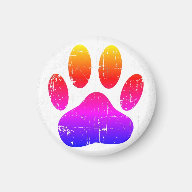 Distressed Colorful Dog Pawprint Magnet (Front)