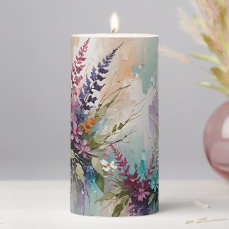 Distressed Colorful Floral on Blue Beige White