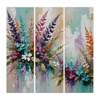 Distressed Colorful Floral on Blue Beige White