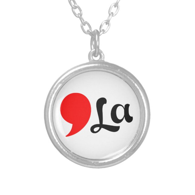 distressed Comma La Funny Silver Plated Necklace (Front)