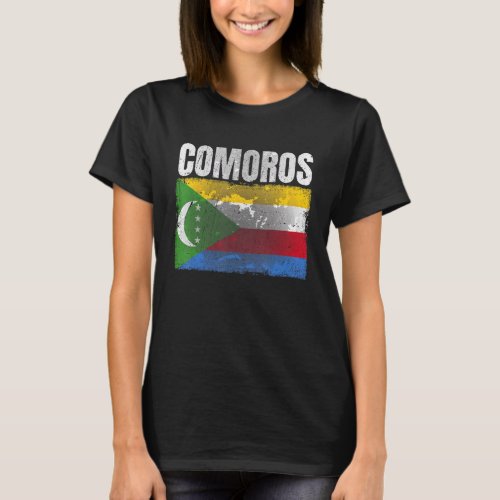 Distressed Comoros Flag Graphic For Men Women Kids T_Shirt