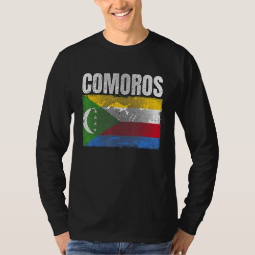 Distressed Comoros Flag Graphic For Men Women Kids T_Shirt