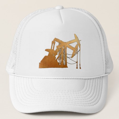 Distressed Copper Oil Pumping Unit Design Trucker Hat