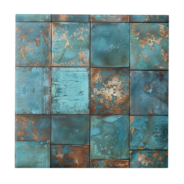 Distressed Copper Patina  Ceramic Tile (Front)