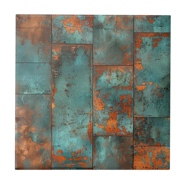 Distressed Copper Patina  Ceramic Tile (Front)