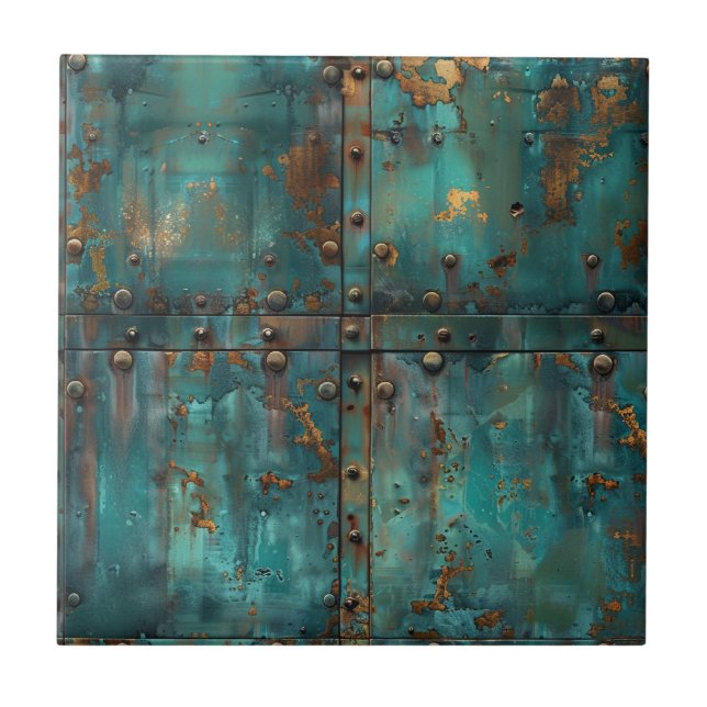 Distressed Copper Patina  Ceramic Tile (Front)
