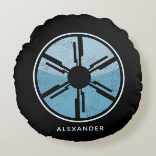 Distressed Cosmic Space Blue Ombre SciFi Futurism Round Pillow