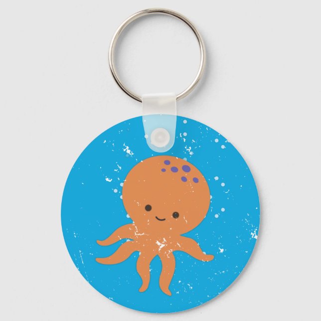 Distressed Cute Octopus Cartoon Keychain (Front)