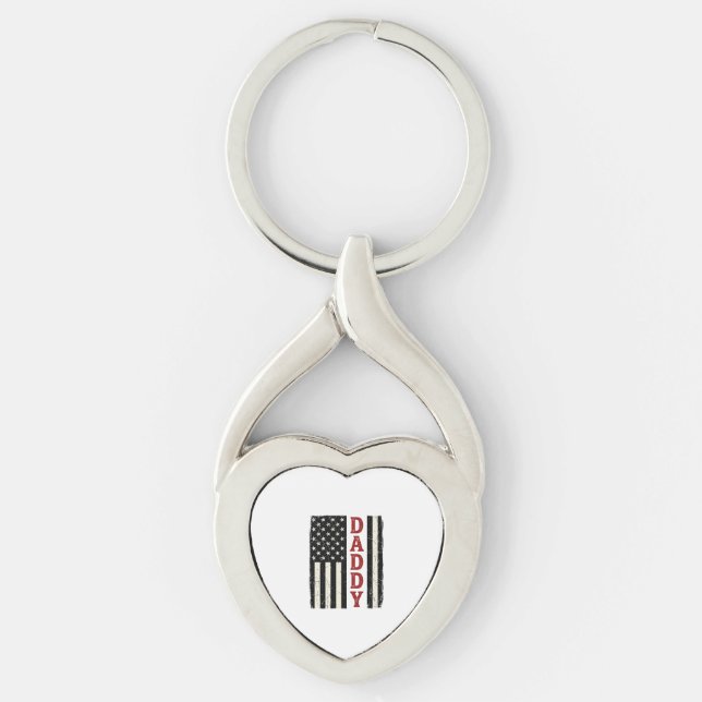 Distressed Daddy American Flag Shirt Design_1 Keychain (Front)