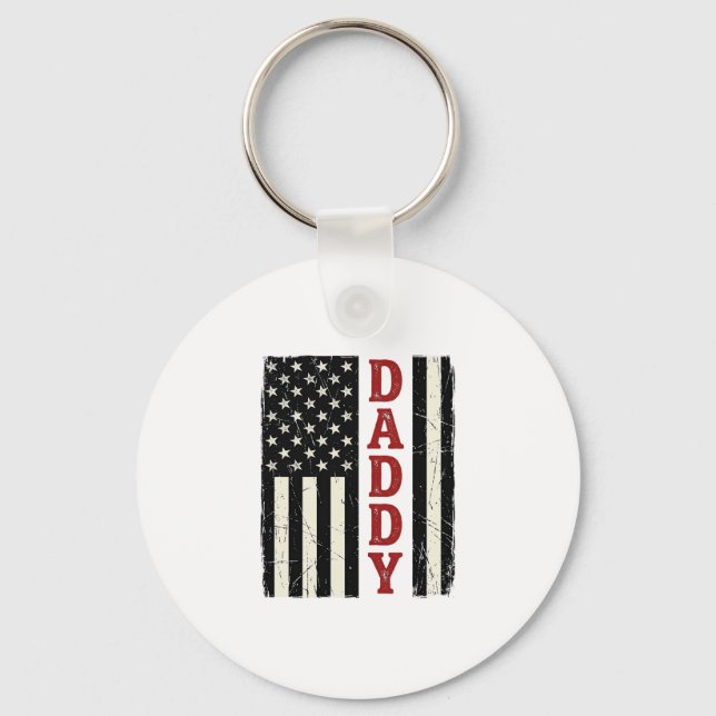 Distressed Daddy American Flag Shirt Design_1 Keychain (Front)