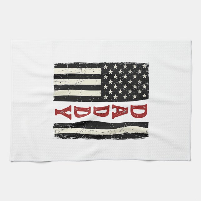 Distressed Daddy American Flag Shirt Design_1 Kitchen Towel (Horizontal)