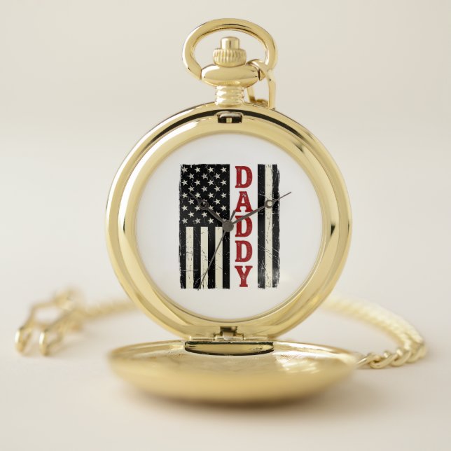 Distressed Daddy American Flag Shirt Design_1 Pocket Watch (Inside)