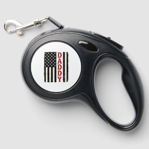 Distressed Daddy American Flag Shirt Design_1 Retractable Pet Leash