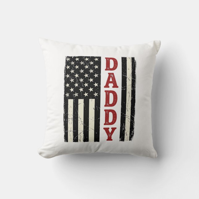 Distressed Daddy American Flag Shirt Design_1 Throw Pillow (Front)