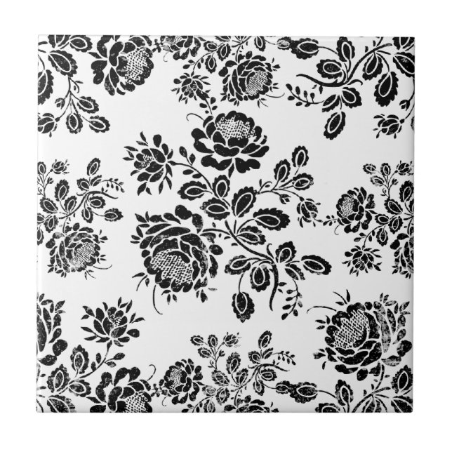 Distressed damask floral roses flowers pattern hot ceramic tile (Front)