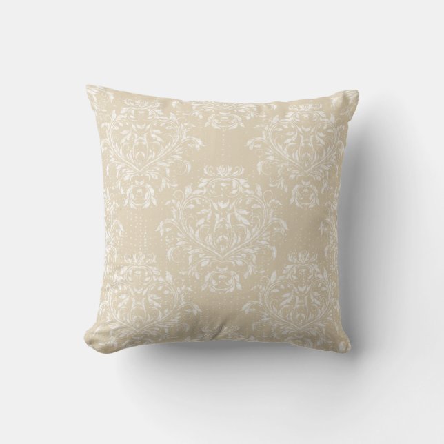 Distressed Damask / Jacquard Throw Pillow - Tan (Front)