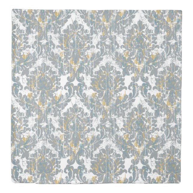 Distressed Damask Pattern Duvet Cover (Front)