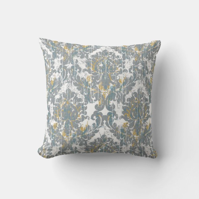 Distressed Damask Pattern Throw Pillow (Front)