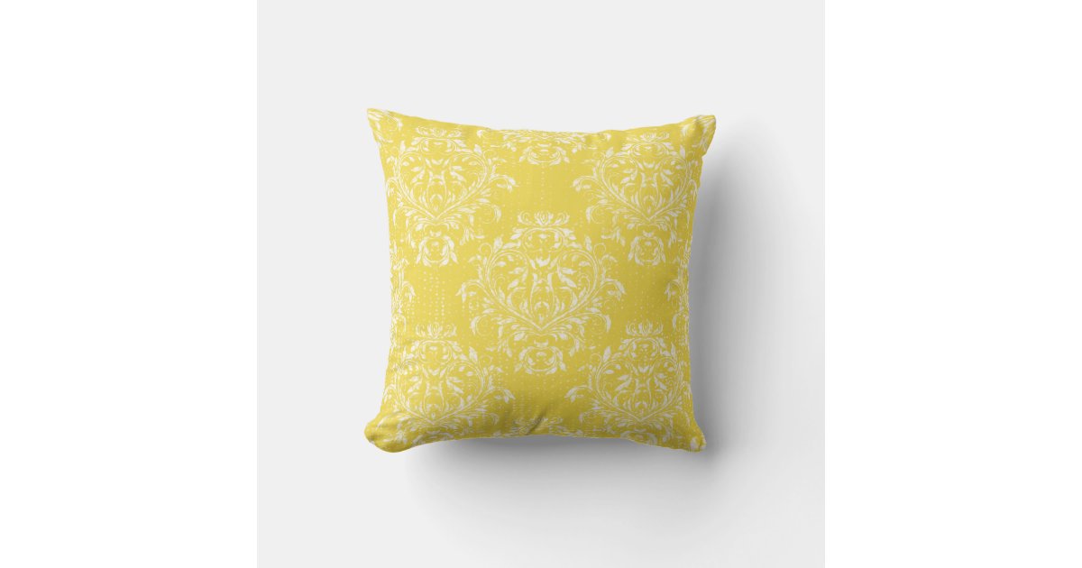 Distressed Damask Throw Pillow Bright Yellow Zazzle
