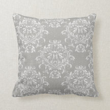 Distressed Damask Throw Pillow - Gray / Grey