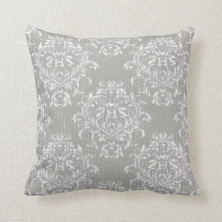 Distressed Damask Throw Pillow - Gray / Grey