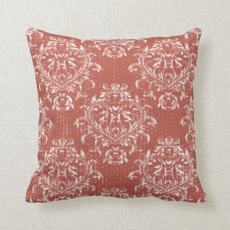 Distressed Damask Throw Pillow - Muted Coral Red