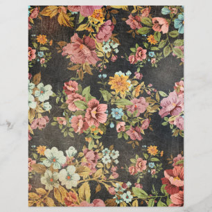 Distressed Dark Floral Scrapbook Paper