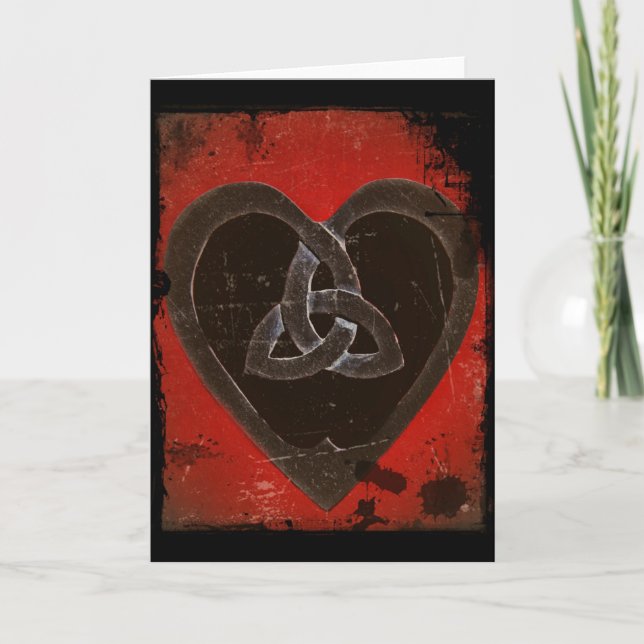 Distressed Dark Red Celtic Heart Card (Front)