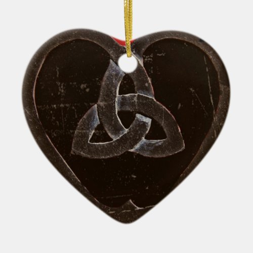Distressed Dark Red Celtic Heart Ceramic Ornament