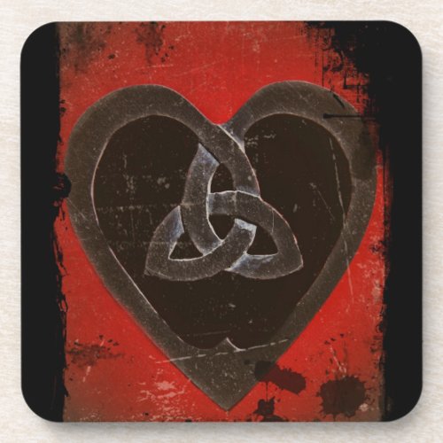 Distressed Dark Red Celtic Heart Coaster