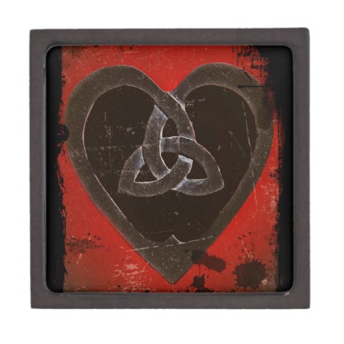 Distressed Dark Red Celtic Heart Jewelry Box