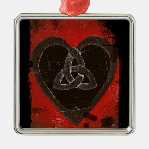 Distressed Dark Red Celtic Heart Metal Ornament