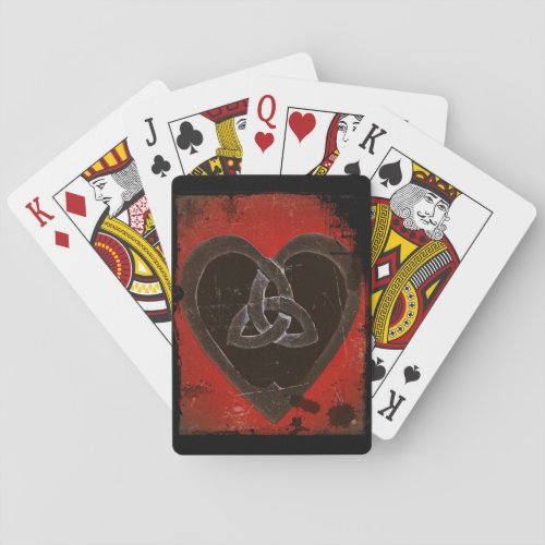 Distressed Dark Red Celtic Heart Poker Cards