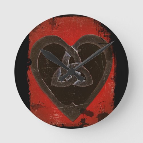 Distressed Dark Red Celtic Heart Round Clock