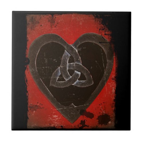 Distressed Dark Red Celtic Heart Tile