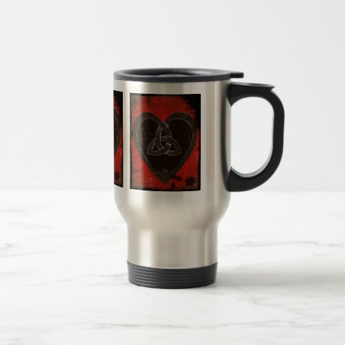 Distressed Dark Red Celtic Heart Travel Mug