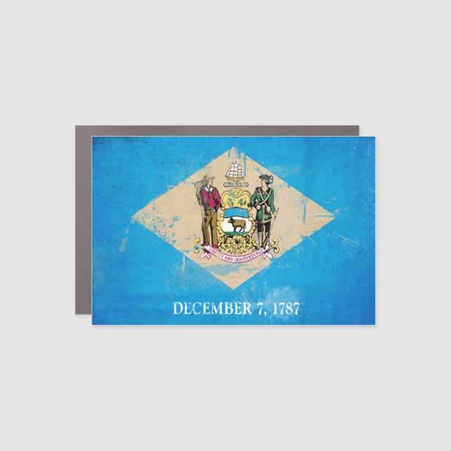 Distressed Delaware Flag Car Magnet (Front)