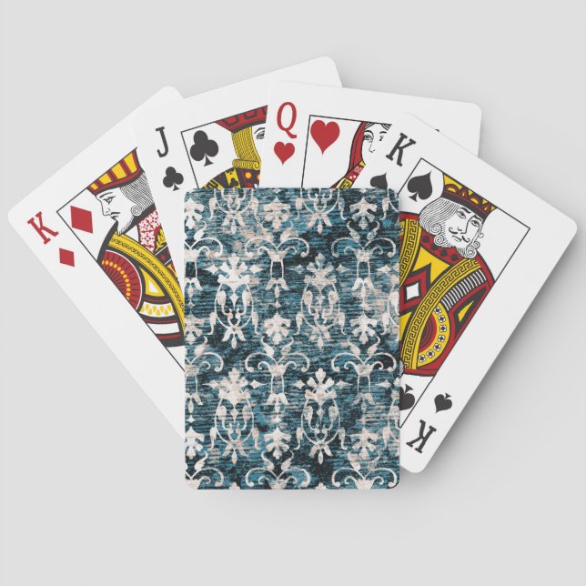 Distressed Denim Damask Poker Cards (Back)